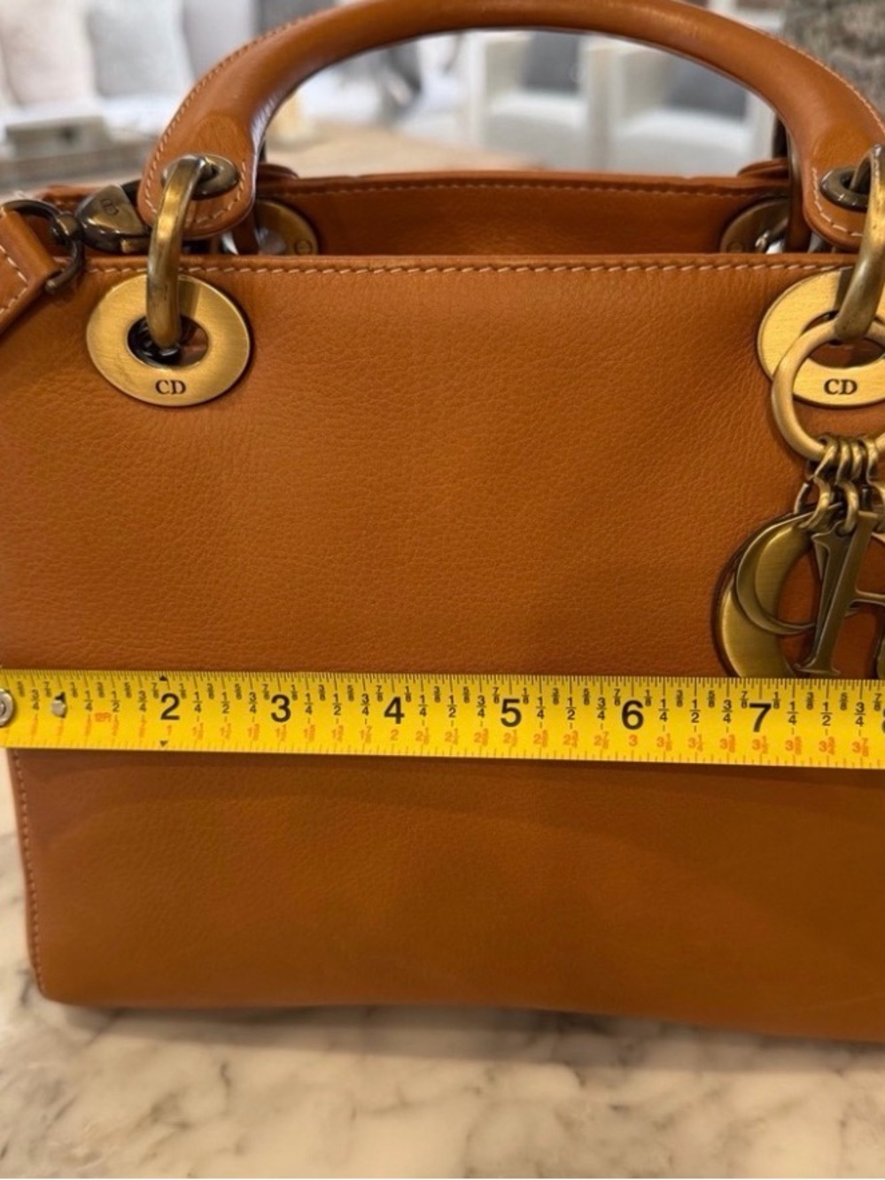 Christian Dior Cognac Leather Top Handle Bag With Strap Gold Hardware Authentic